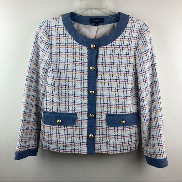Talbots Denim Trim Lovely Tweed jacket size 10 NWOT - Picture 3 of 15